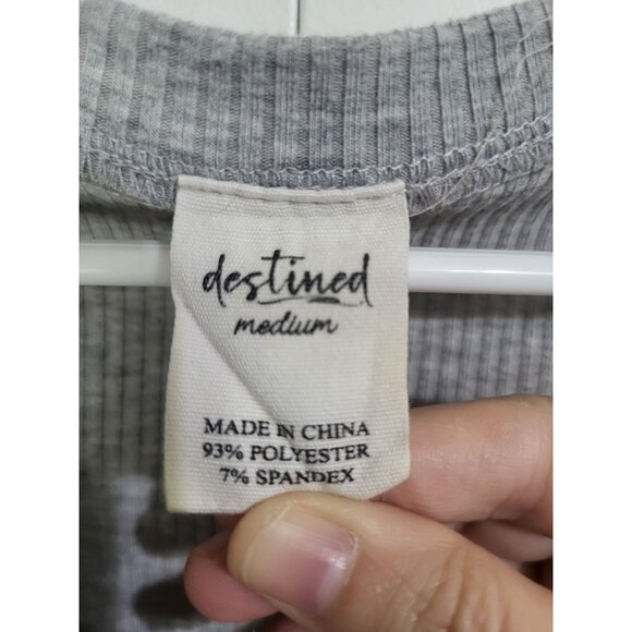 Cropped Ribbed V Neck Gray Knit Top destined sz M - Picture 5 of 7